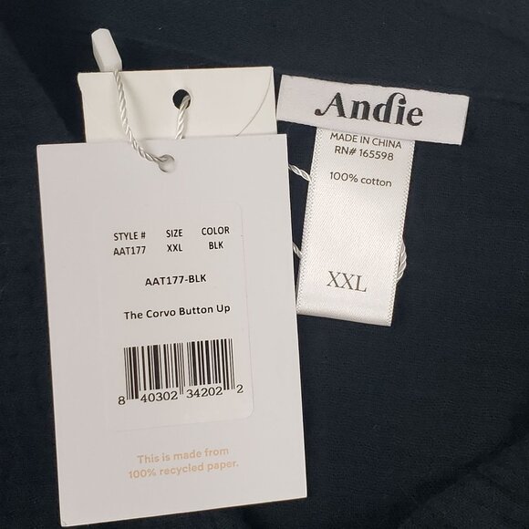 Andie Swim The Corvo Button-Up Cover-Up Shirt Women's XXL Black Cotton Gauze NWT - Picture 2 of 16
